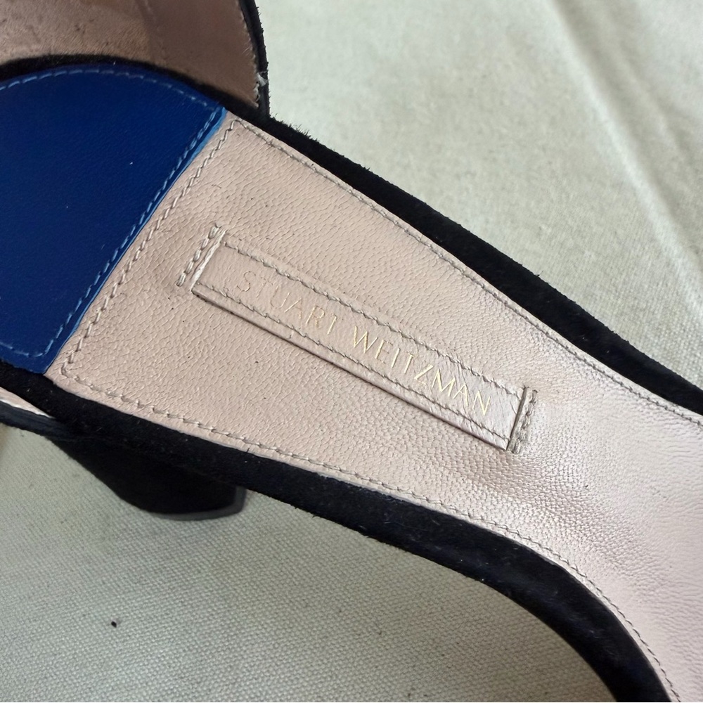 Stuart Weitzman sandals sz 8 Black Suede Ankle-Strap Block Heels - Picture 4 of 11